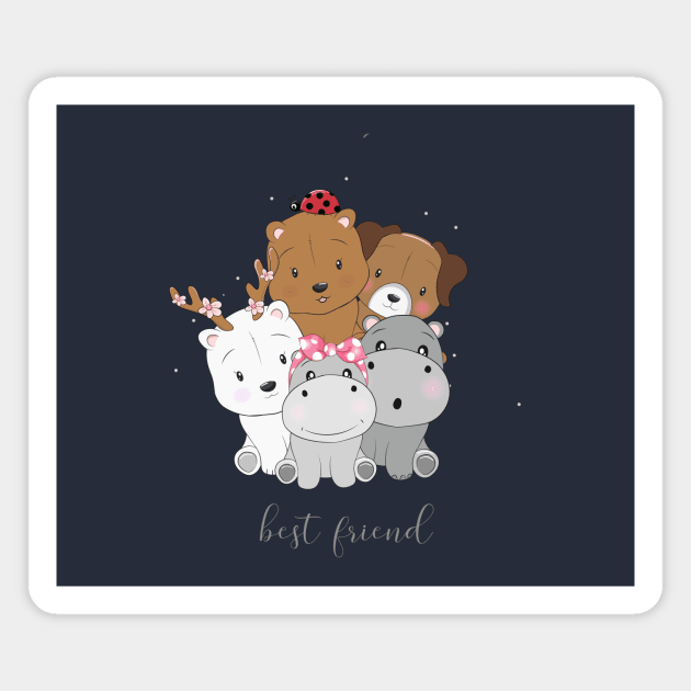 cute best friend cartoon animals Magnet by Tshirt lover 1